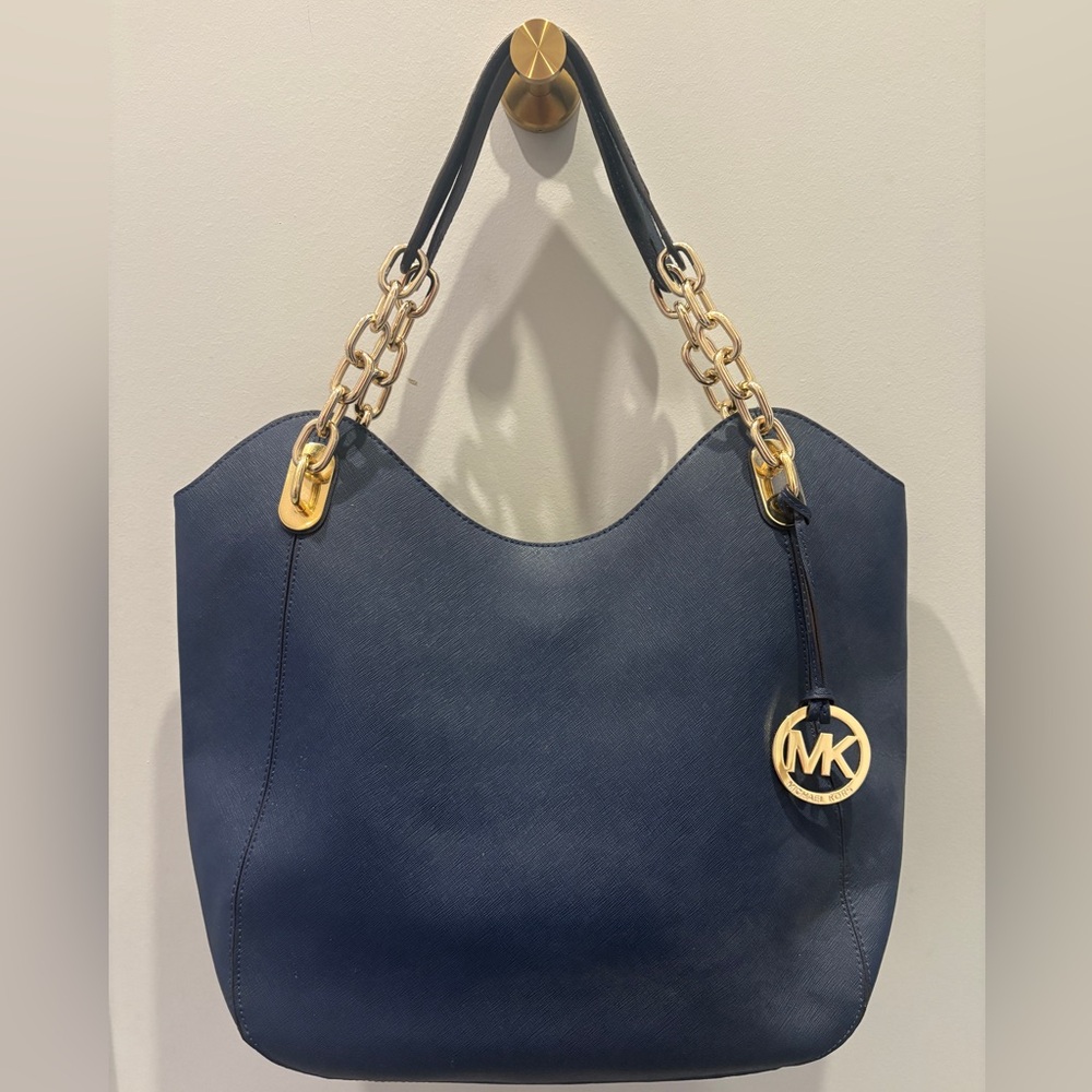 Michael Kors Saffiano Leather Hobo Shoulder Bag with Gold Accents